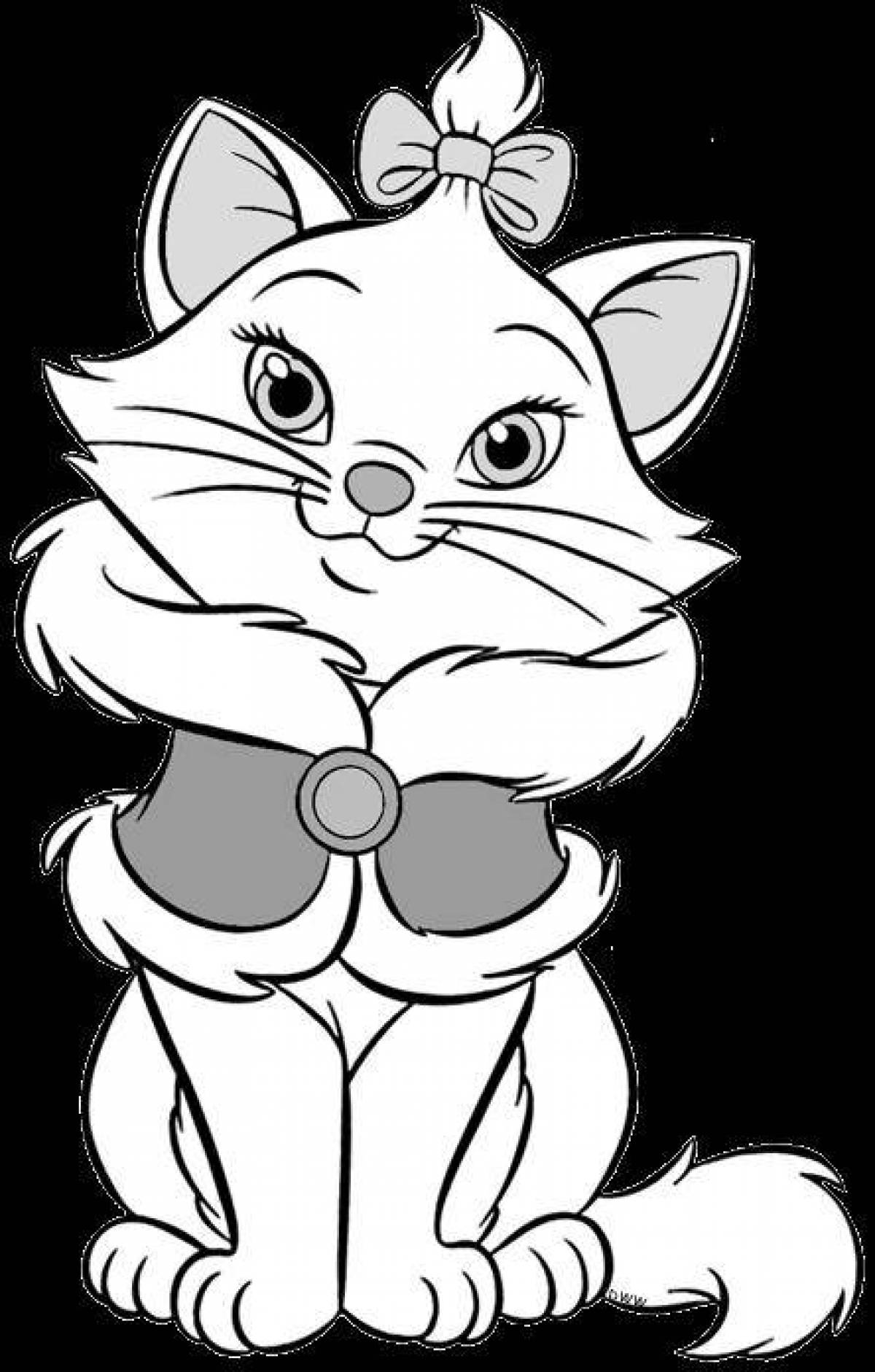 Coloring book funny kitten with a bow