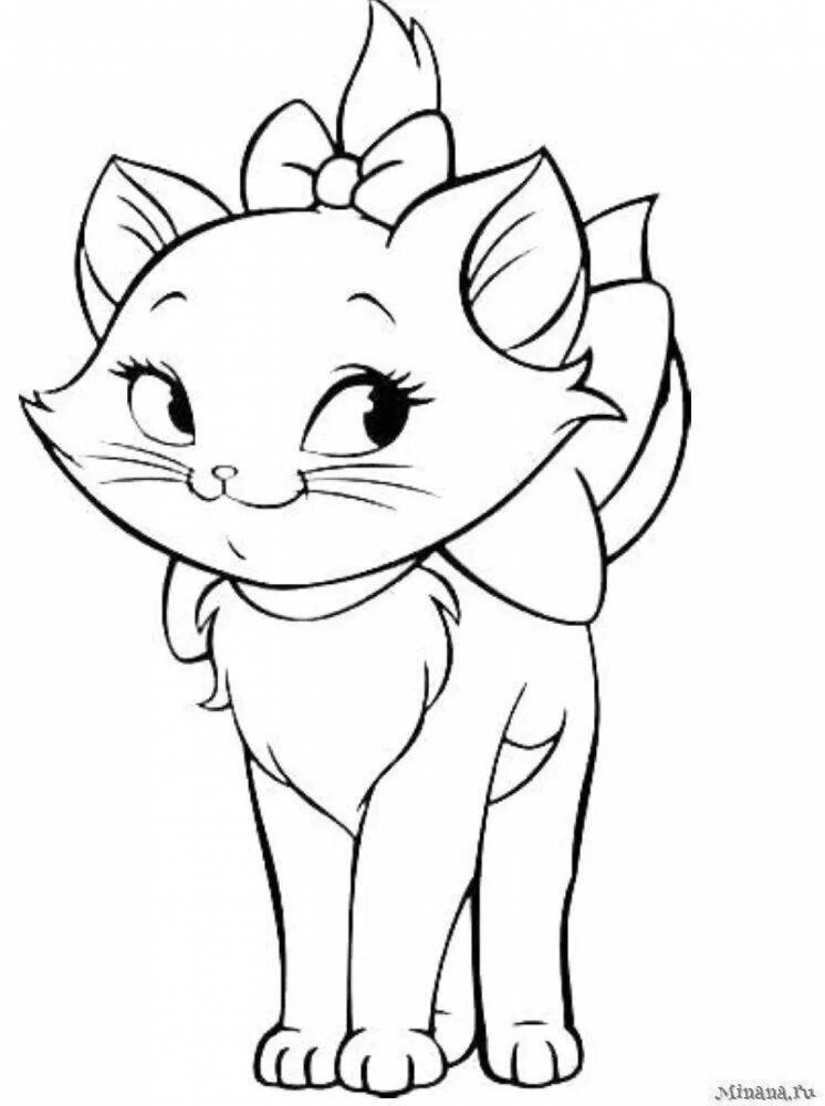 Coloring happy kitten with a bow