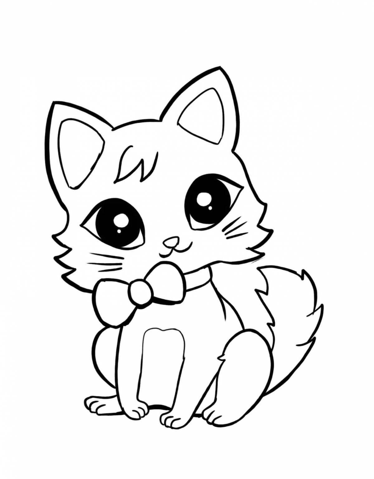 Coloring soft kitten with a bow