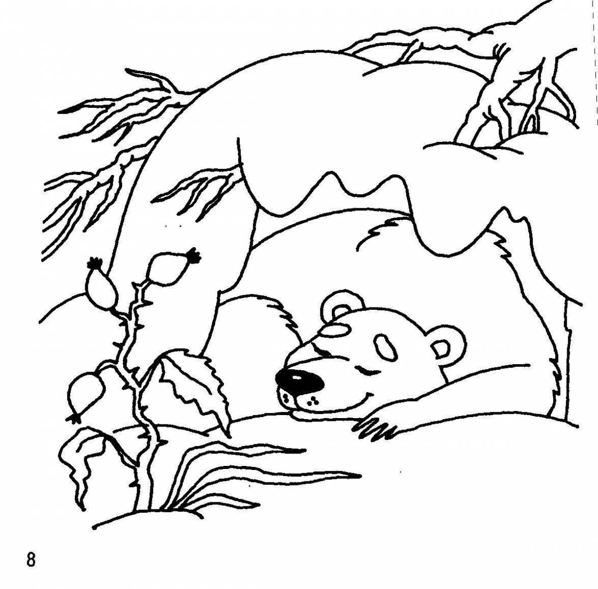 Cute bear in the den coloring book