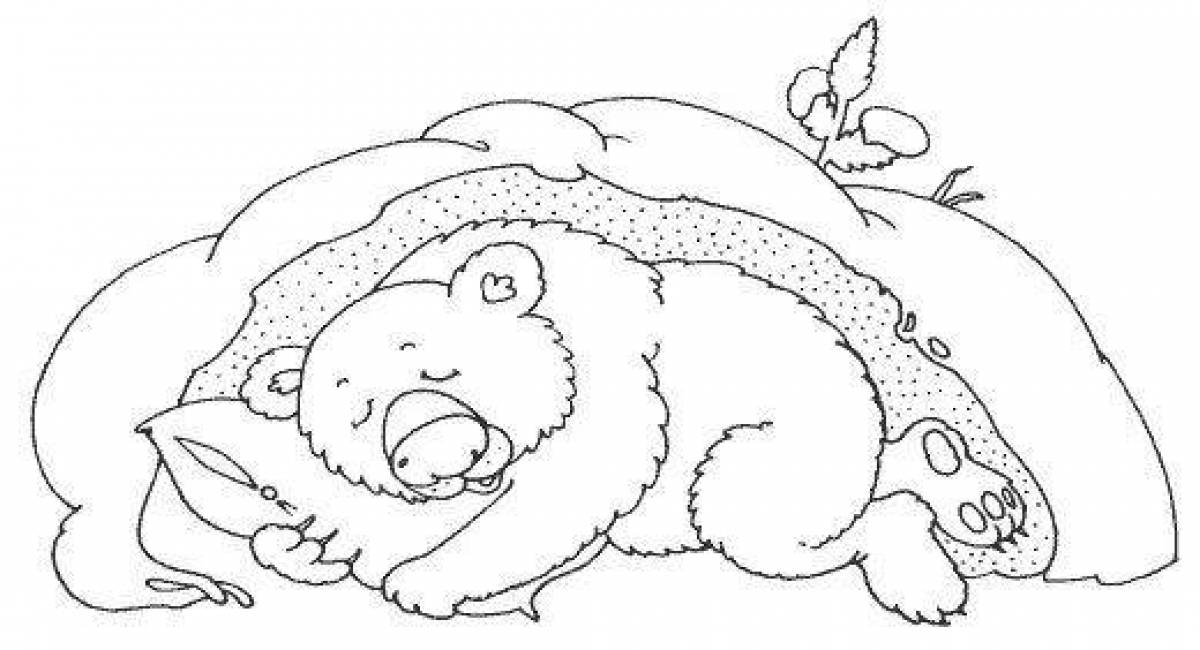 Coloring page serene bear in the lair