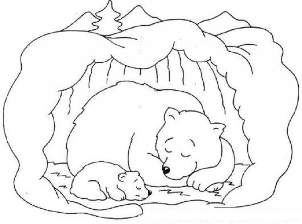 Раскраска удивленный медведь в берлоге