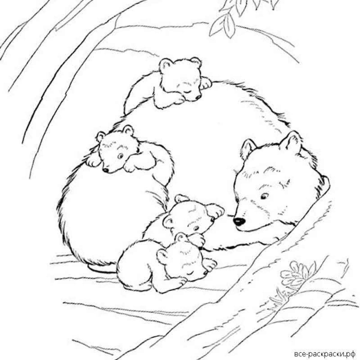 Puzzled bear in a den coloring book