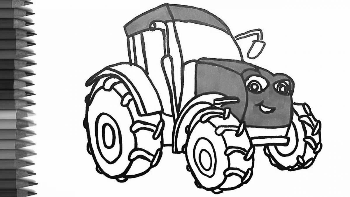 Playful blue tractor coloring page