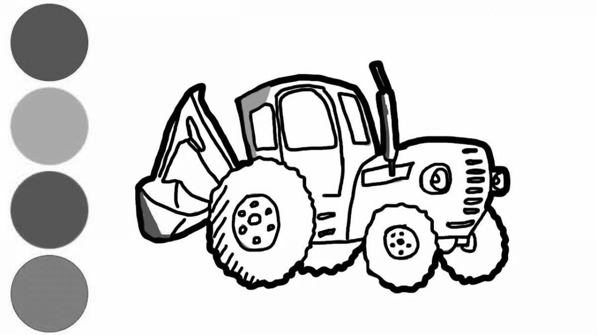 Cute blue tractor coloring page