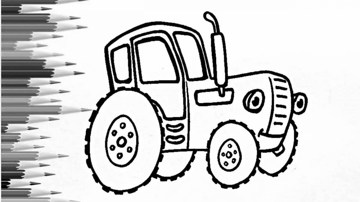 Fancy blue tractor coloring page