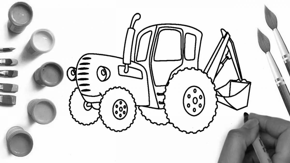 Coloring page friendly blue tractor