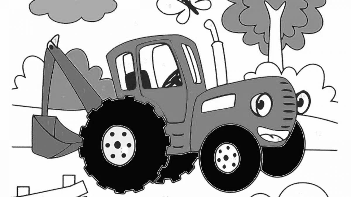 Coloring page energetic blue tractor