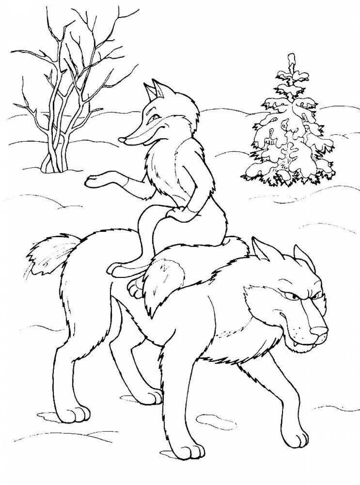 Inviting coloring fairy tale fox and wolf