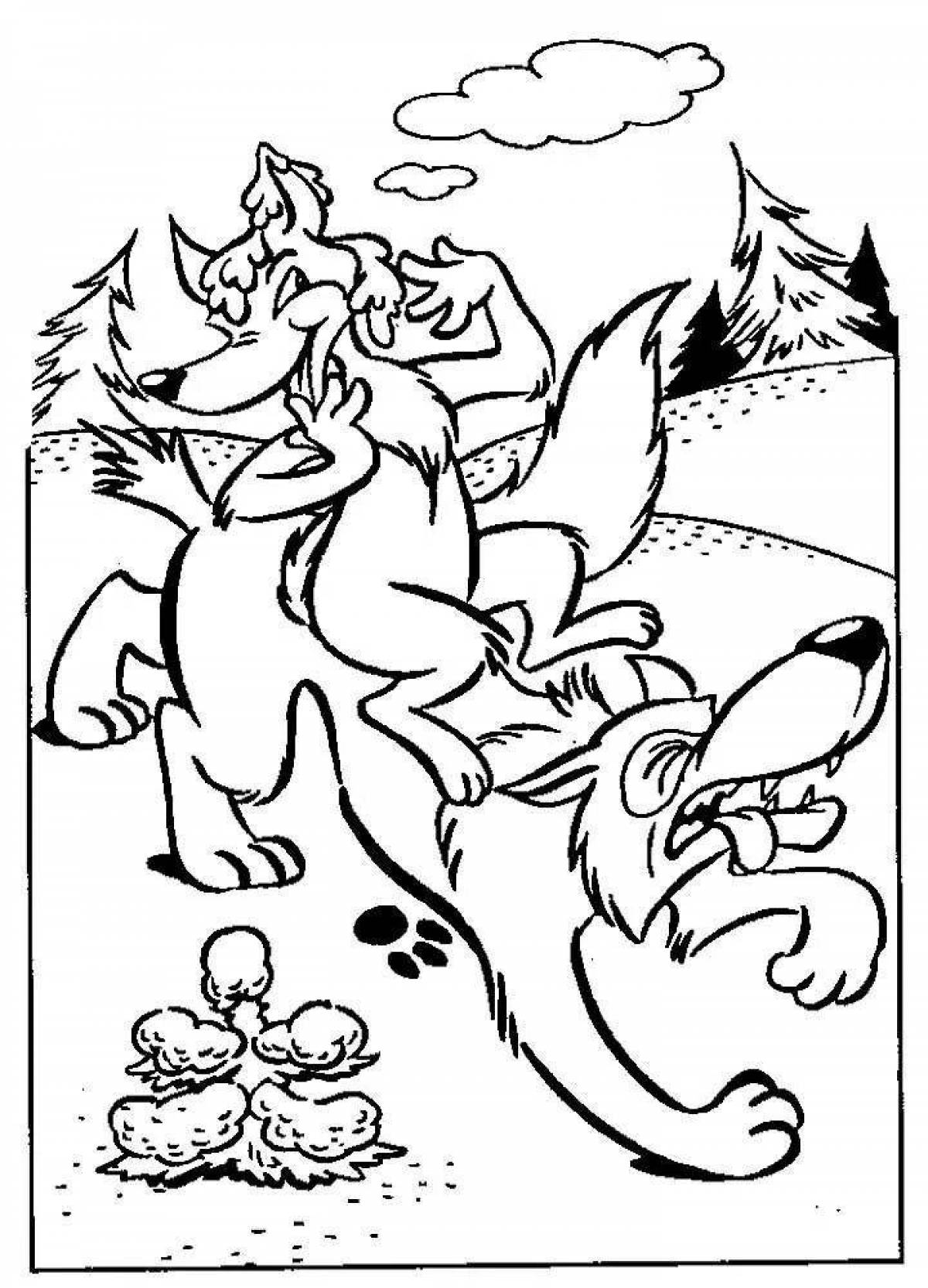 Inspirational coloring book fairy tale fox and wolf