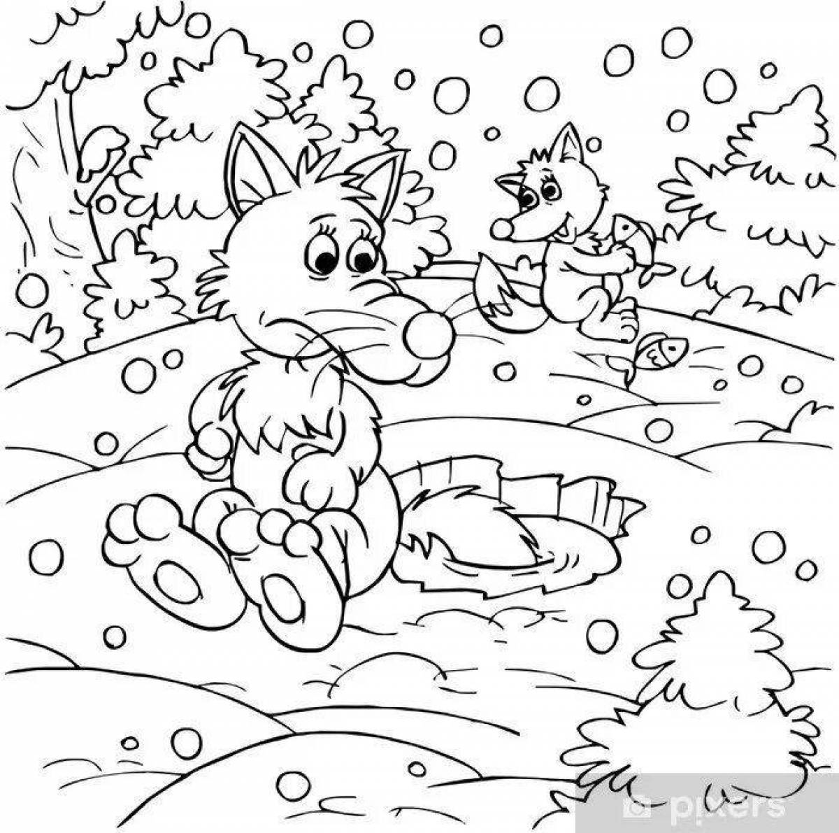 Cute coloring fairy tale fox and wolf
