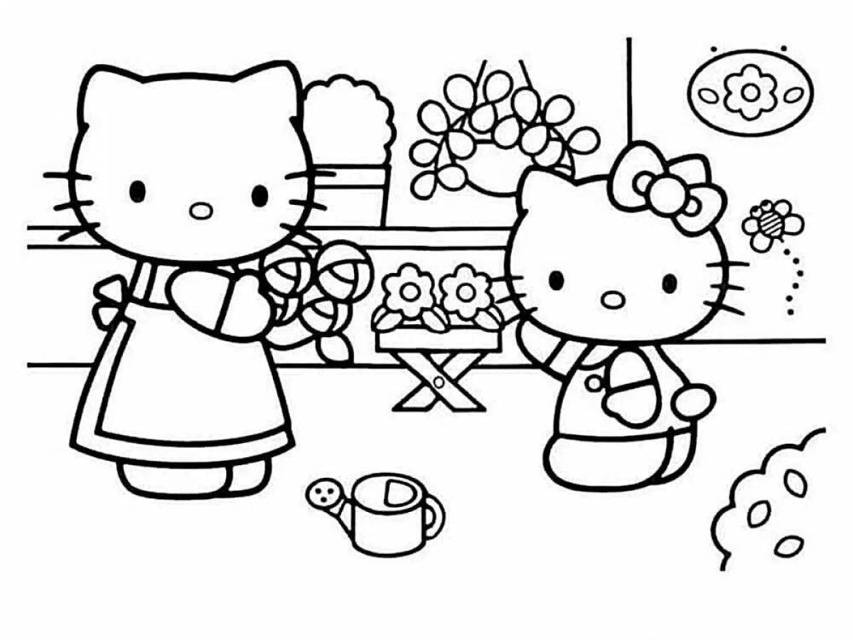Adorable hello kitty coloring page with clothes