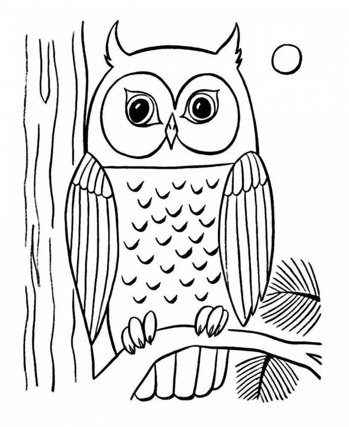 Bright coloring drawing of an owl