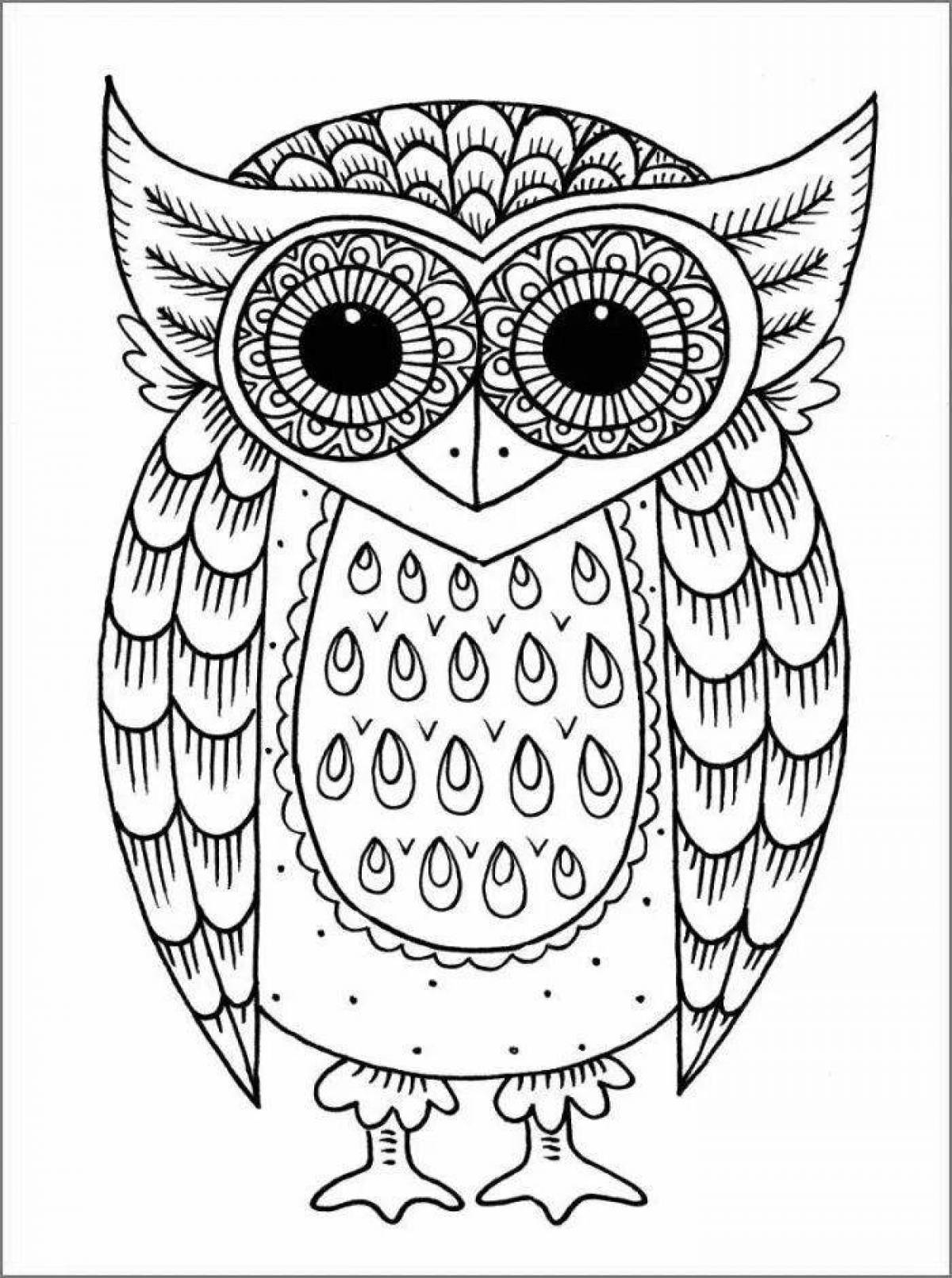 Coloring book drawing of an owl