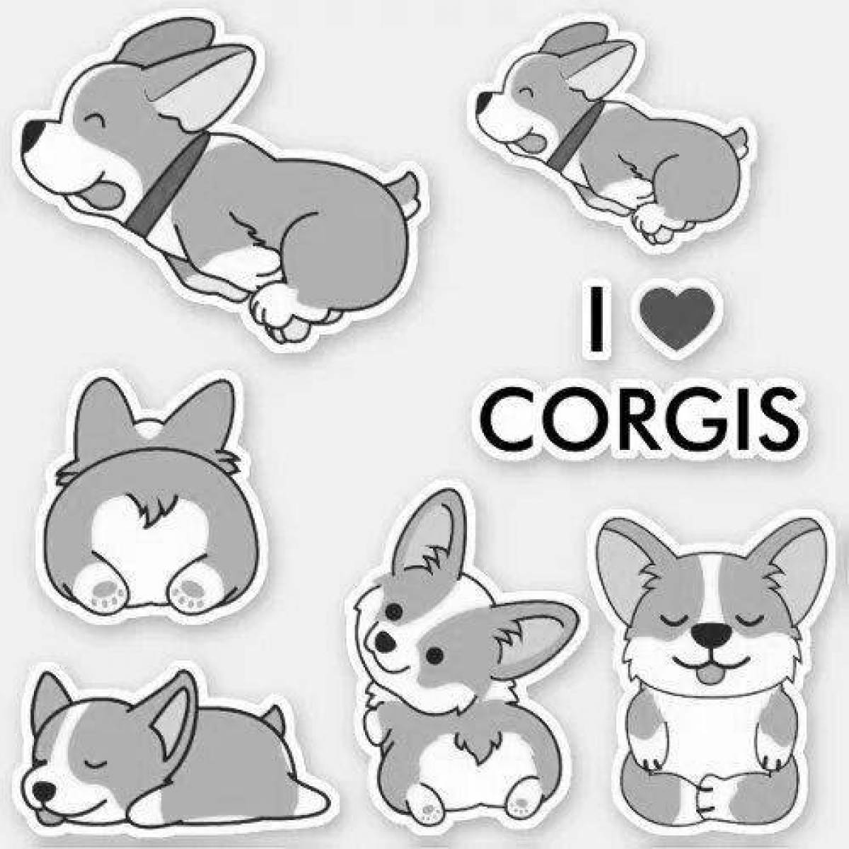 Happy corgi coloring page