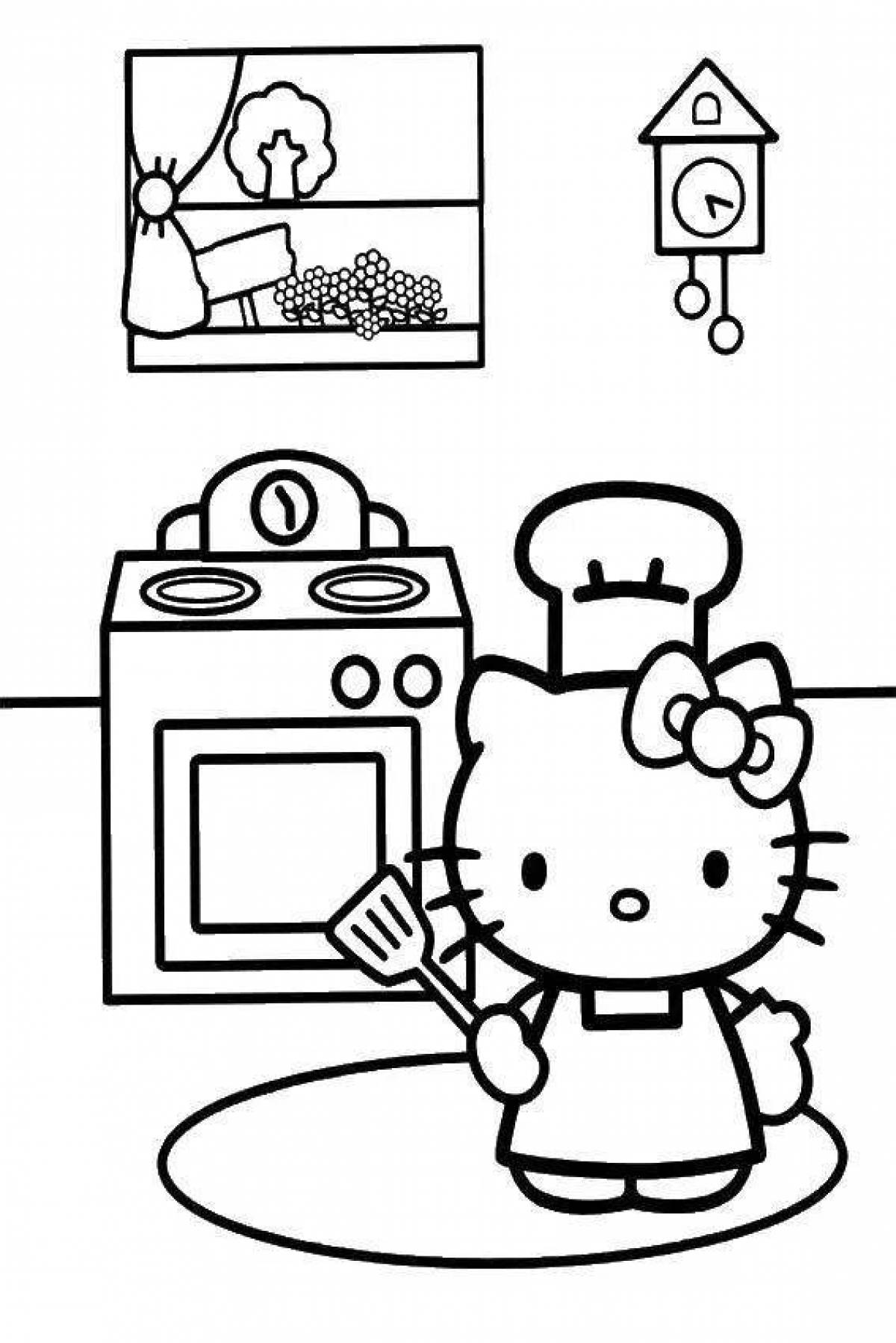 Great magical kitchen coloring page