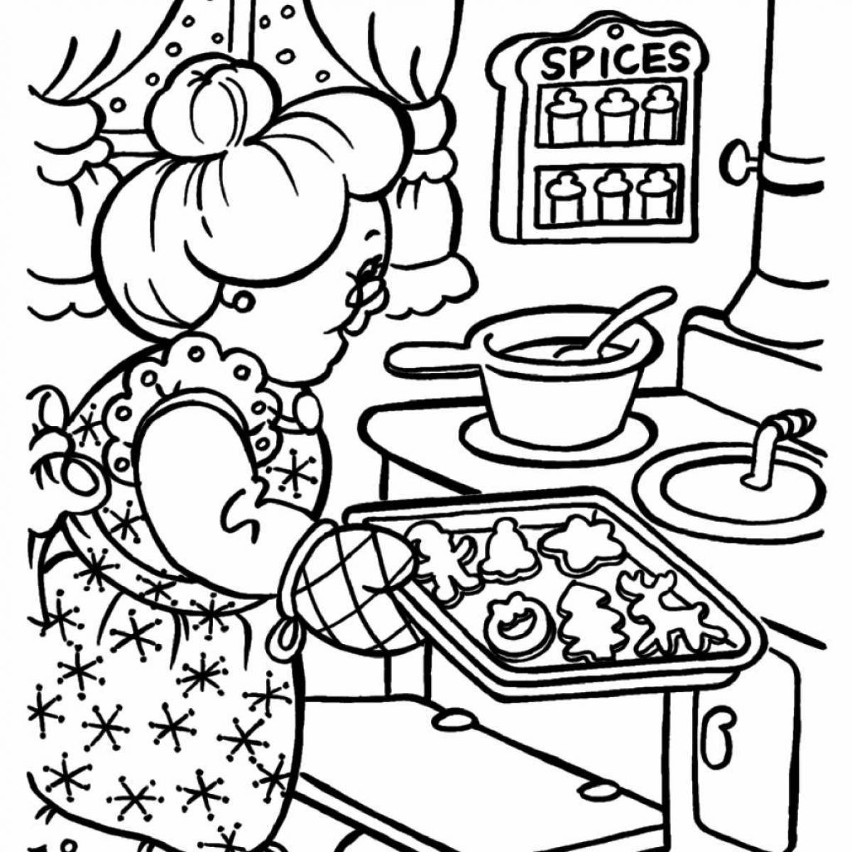 Living magical kitchen coloring book