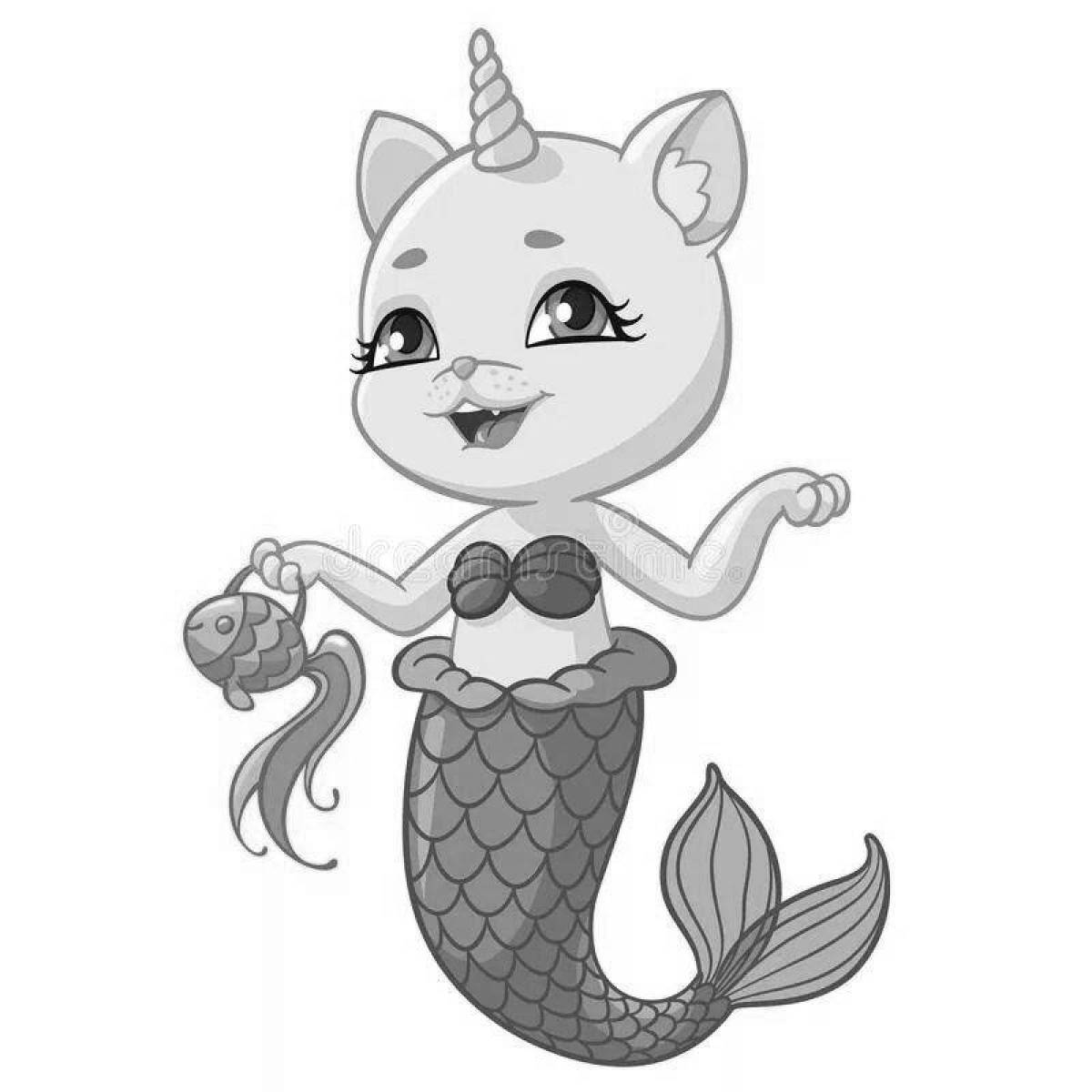 Fancy coloring cat mermaid