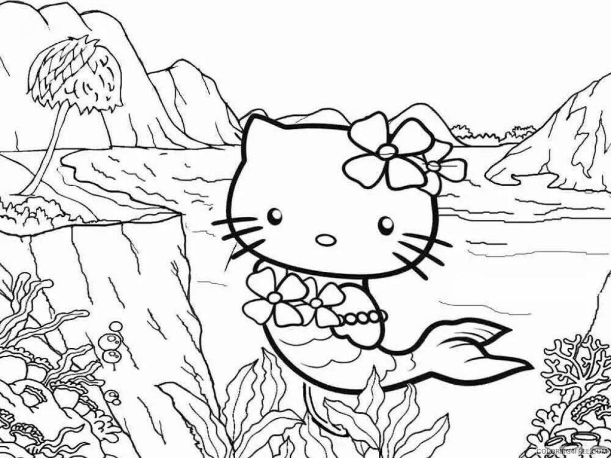 Dreamy coloring cat mermaid