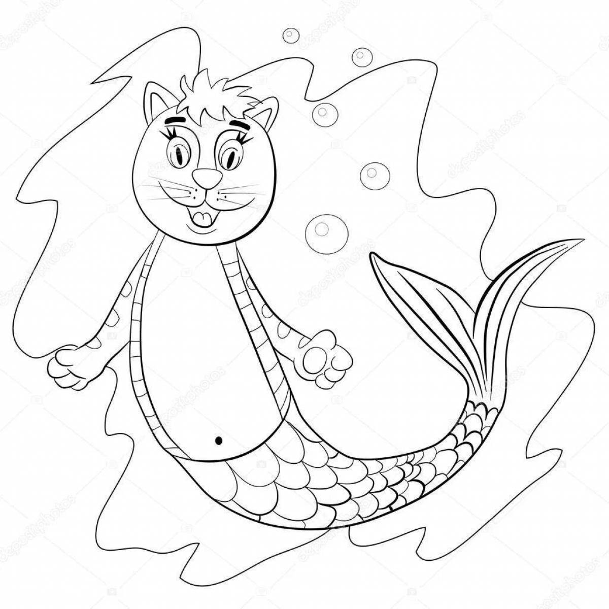 Playful coloring cat mermaid