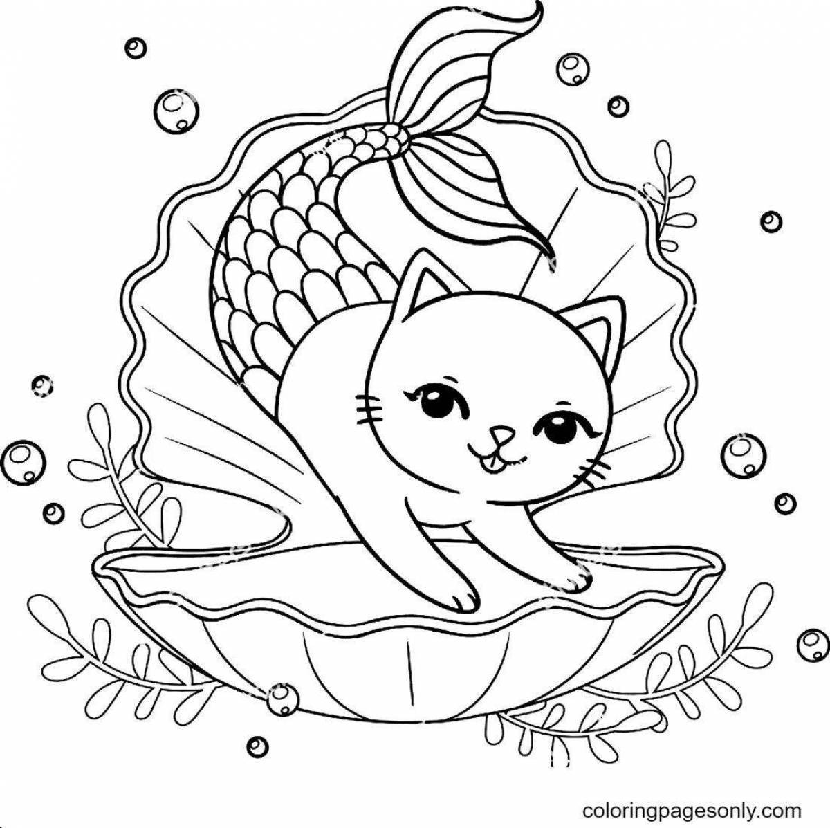 Прекрасная раскраска кошка русалка
