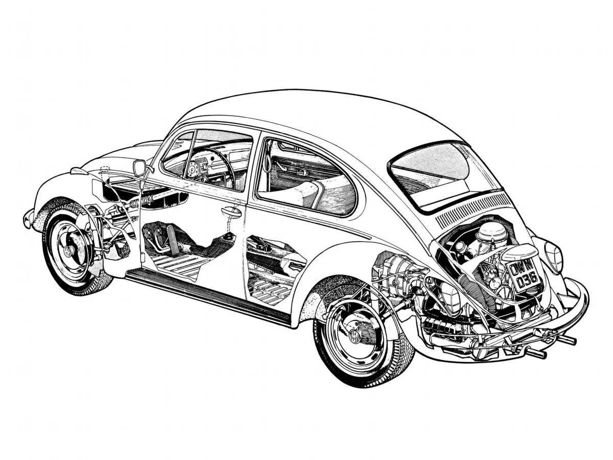Развлекательная раскраска volkswagen beetle