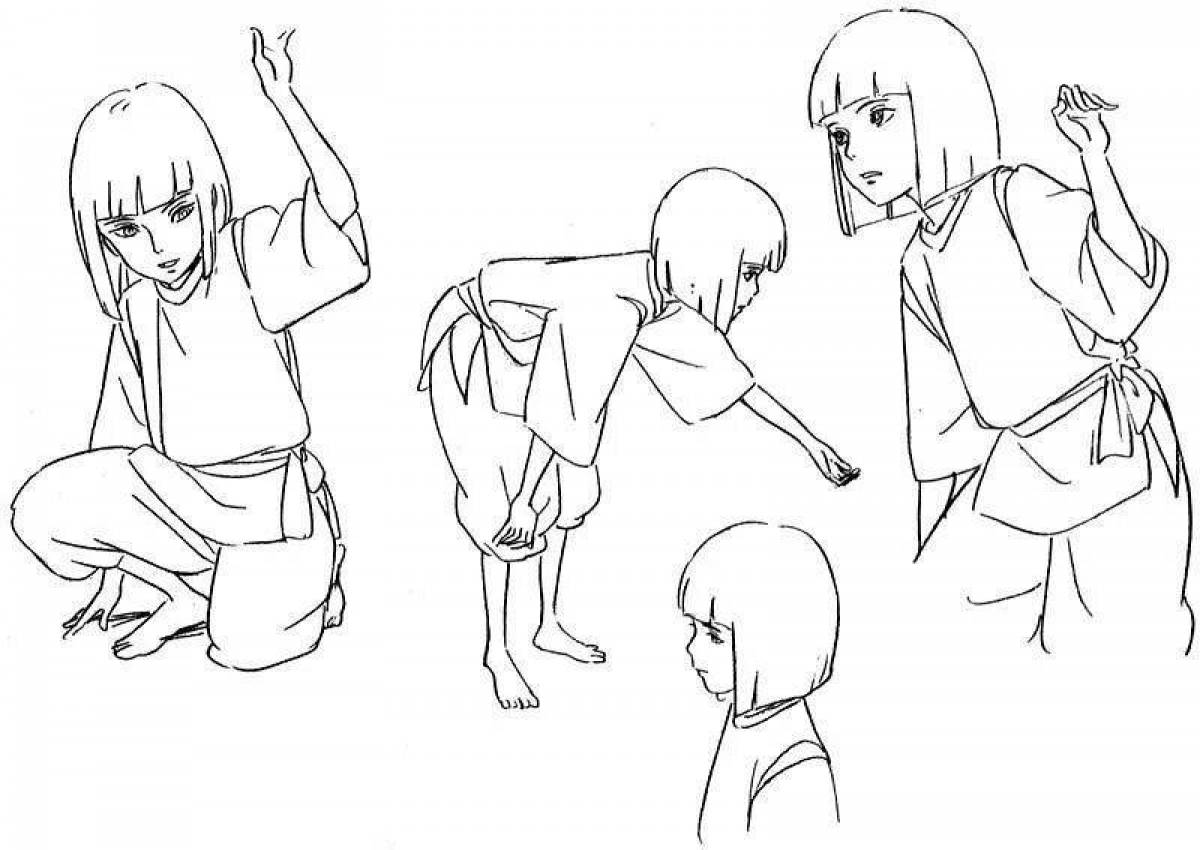 Playful chihiro and haku coloring page
