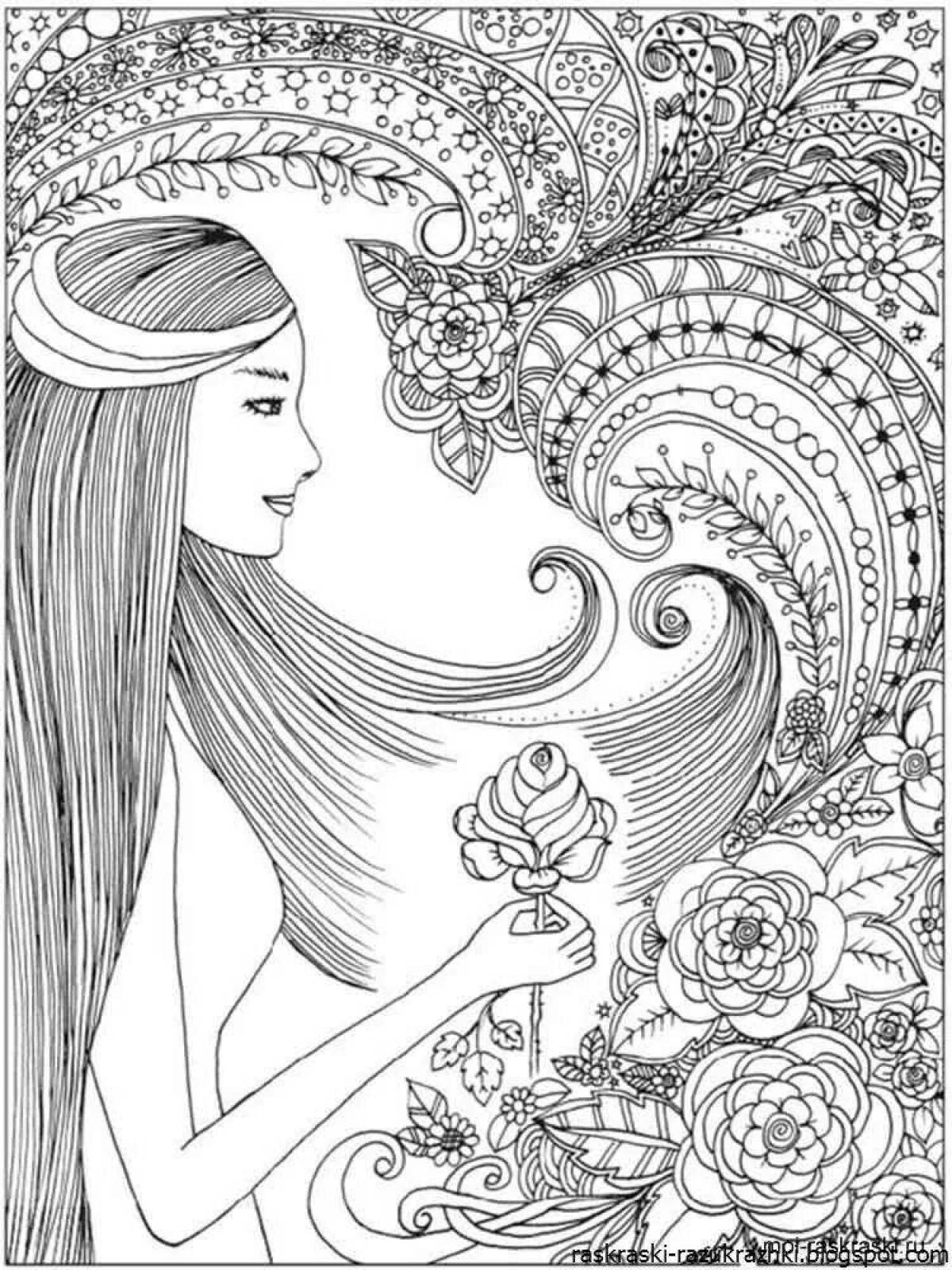 Beautiful coloring book for adult girls