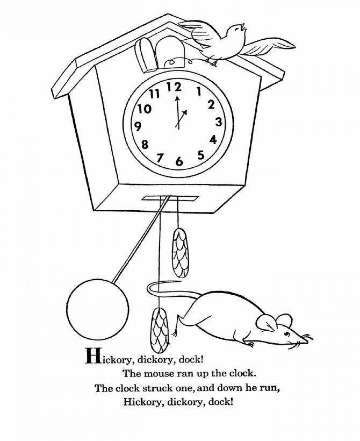 Ходики слова. Часы с кукушкой для раскрашивания. Часы раскраска. Часы раскраска для малышей. Рисунок часов.