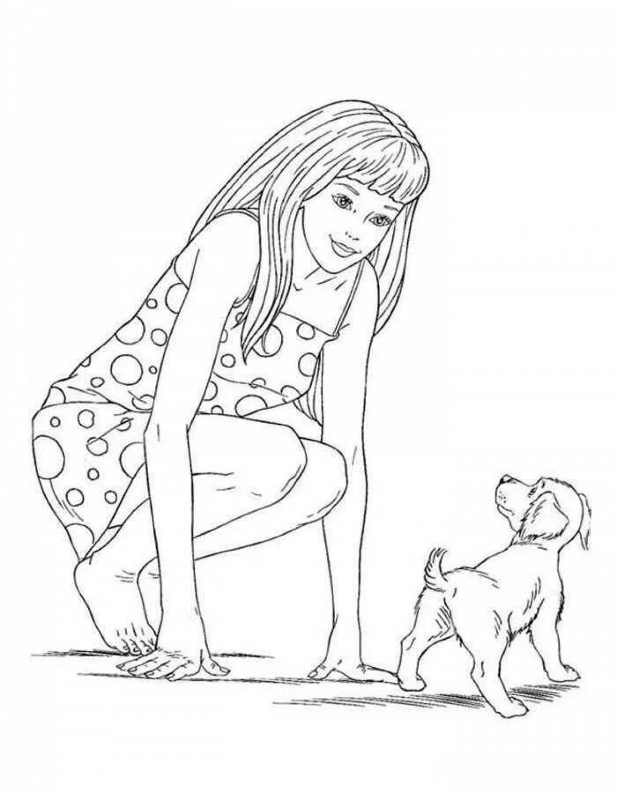 Раскраска Барби с собачкой