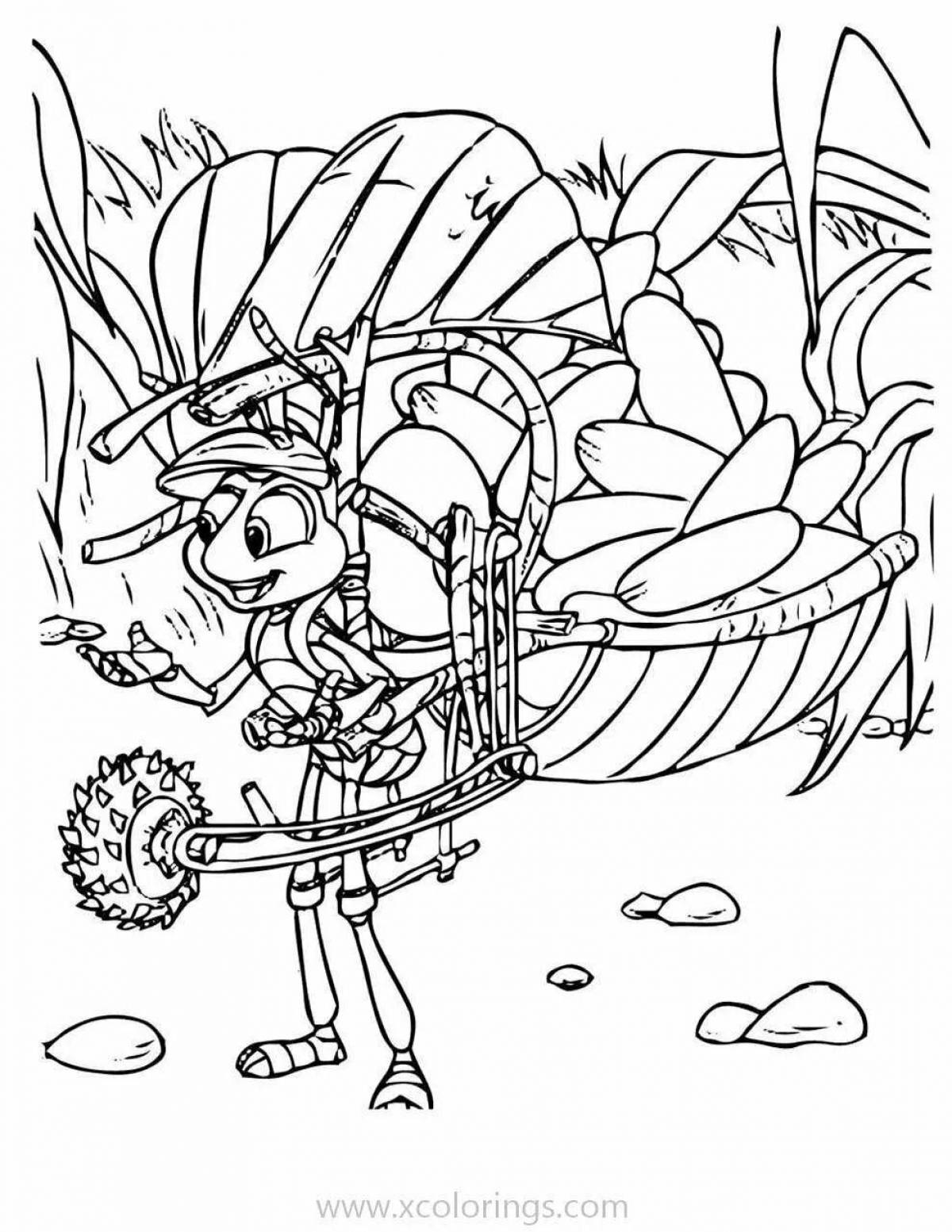 Animated dragonfly and ant coloring page