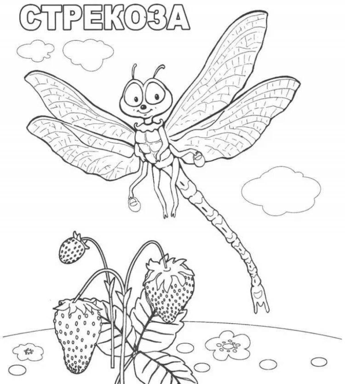 Funny coloring dragonfly and ant