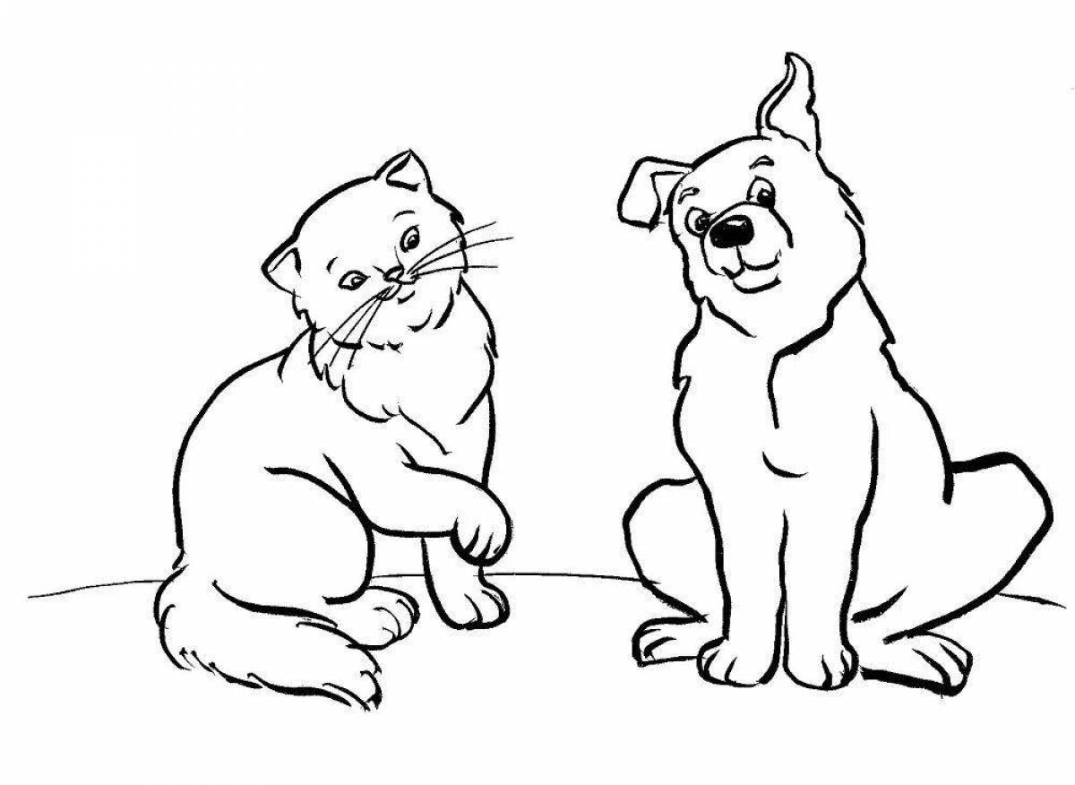 Cute cat and dog coloring page