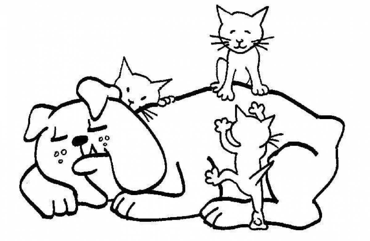 Раскраска резвящихся кошек и собак