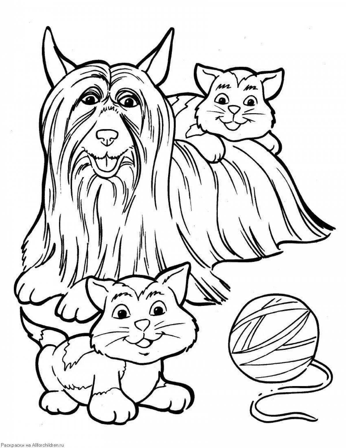 Забавная страница раскраски кошек и собак