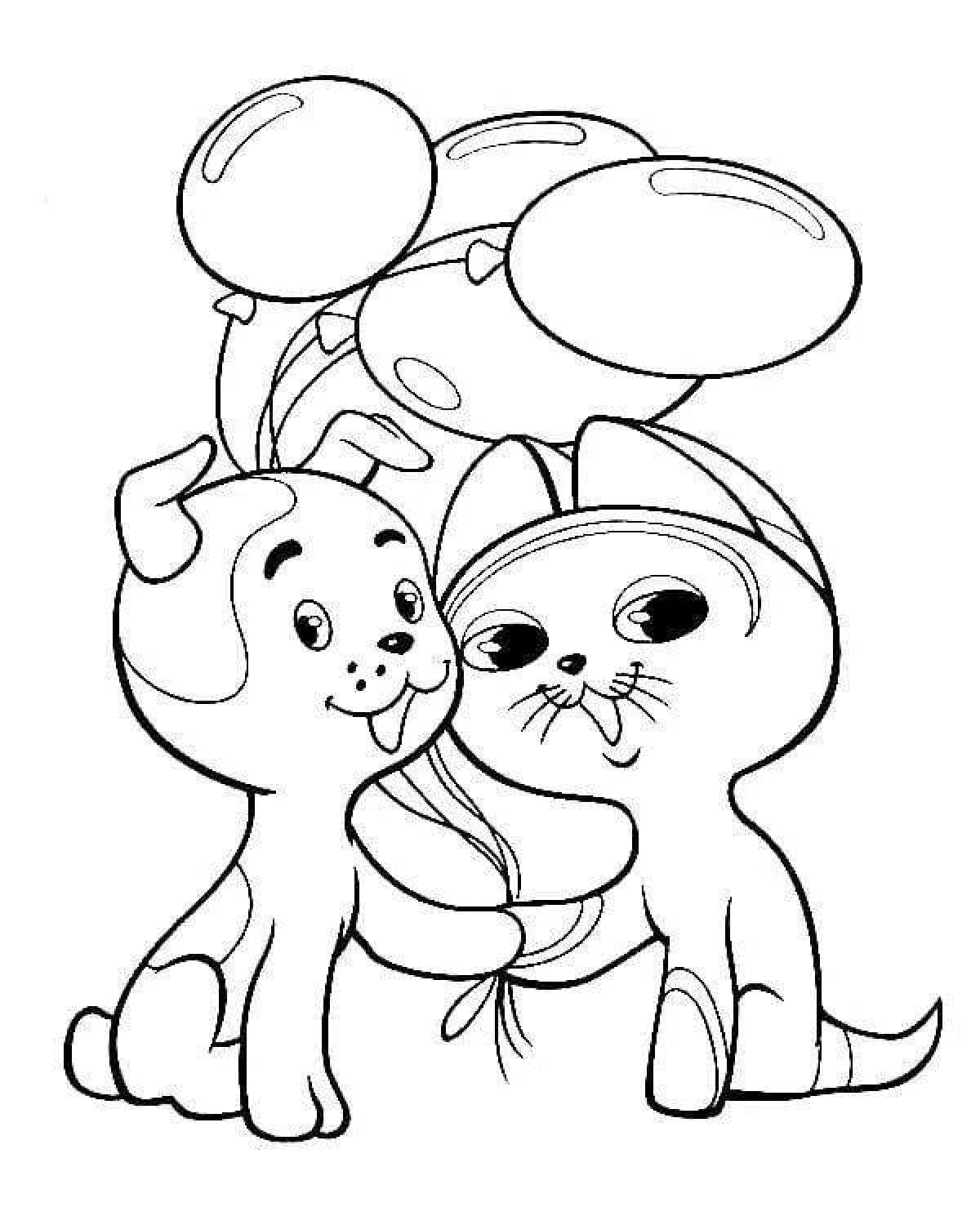 Naughty cat and dog coloring page