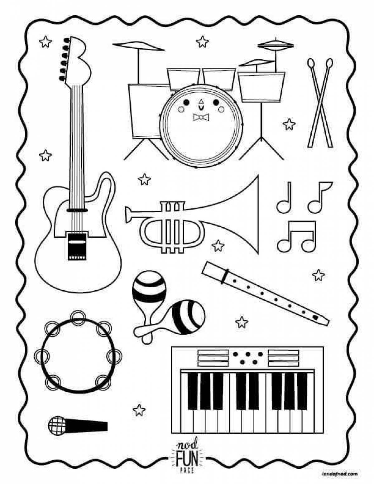 Coloring book charming musical instruments grade 1