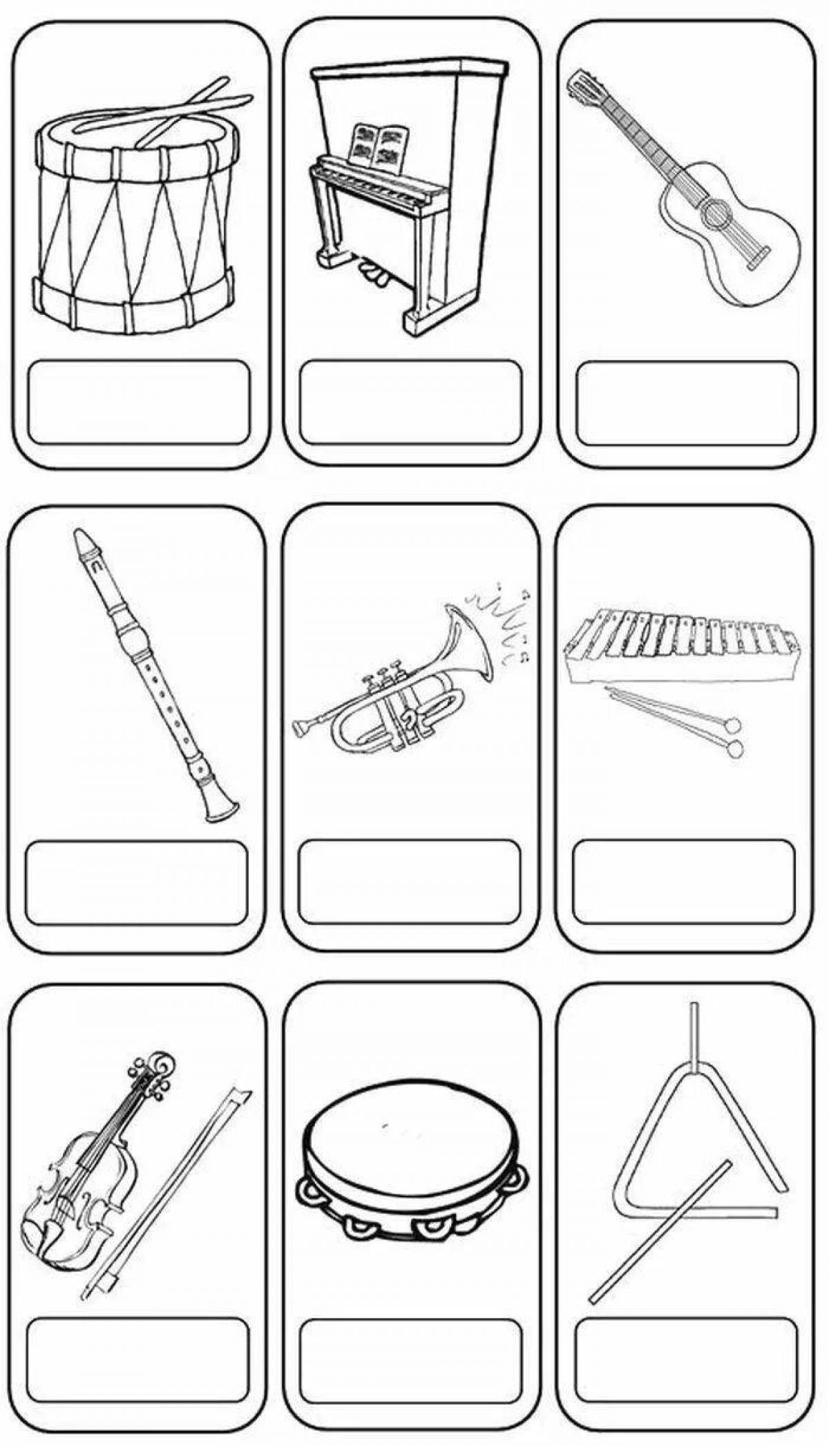 Coloring book alluring musical instruments Grade 1