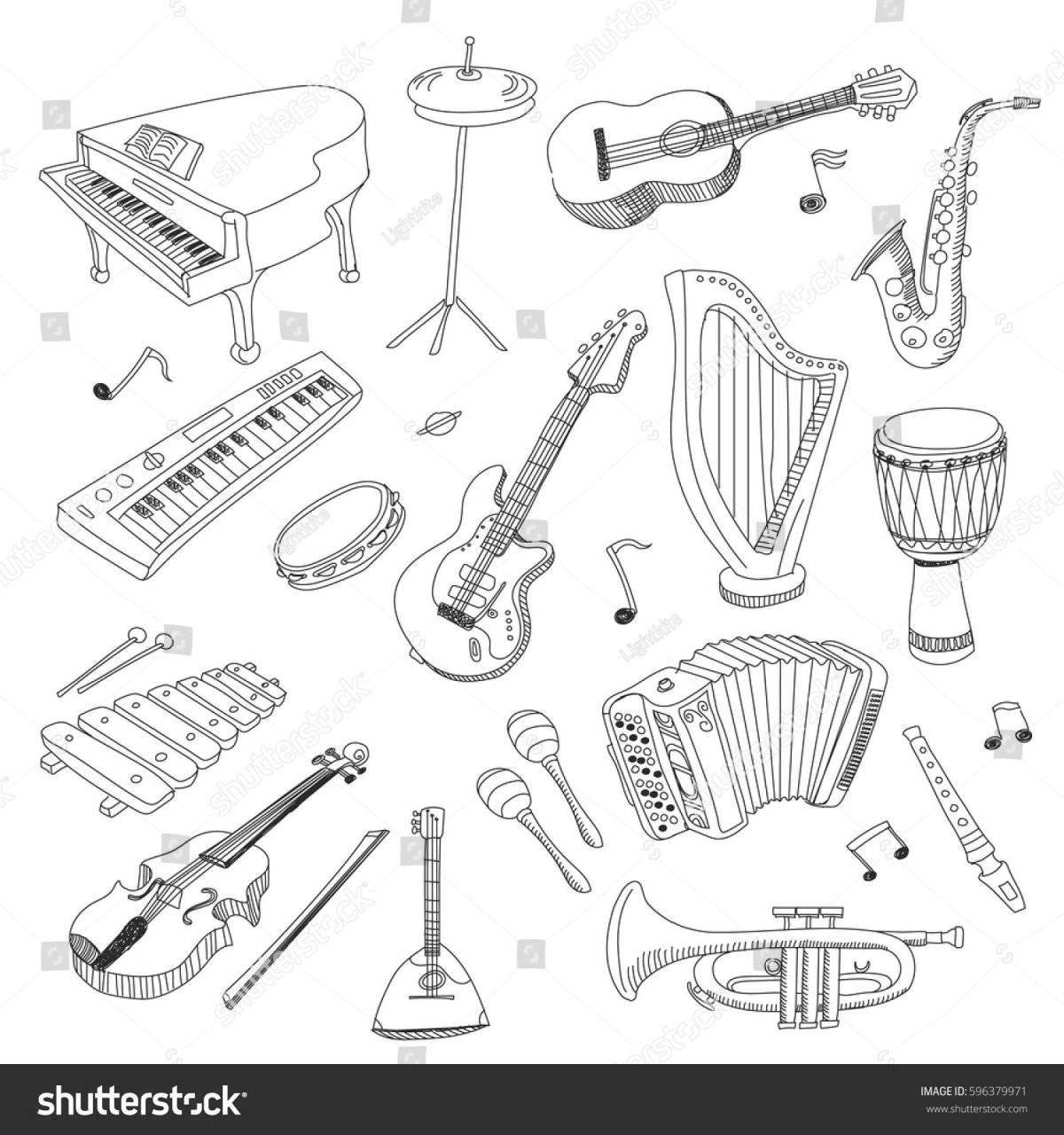 Интригующие музыкальные инструменты раскраски 1-й класс