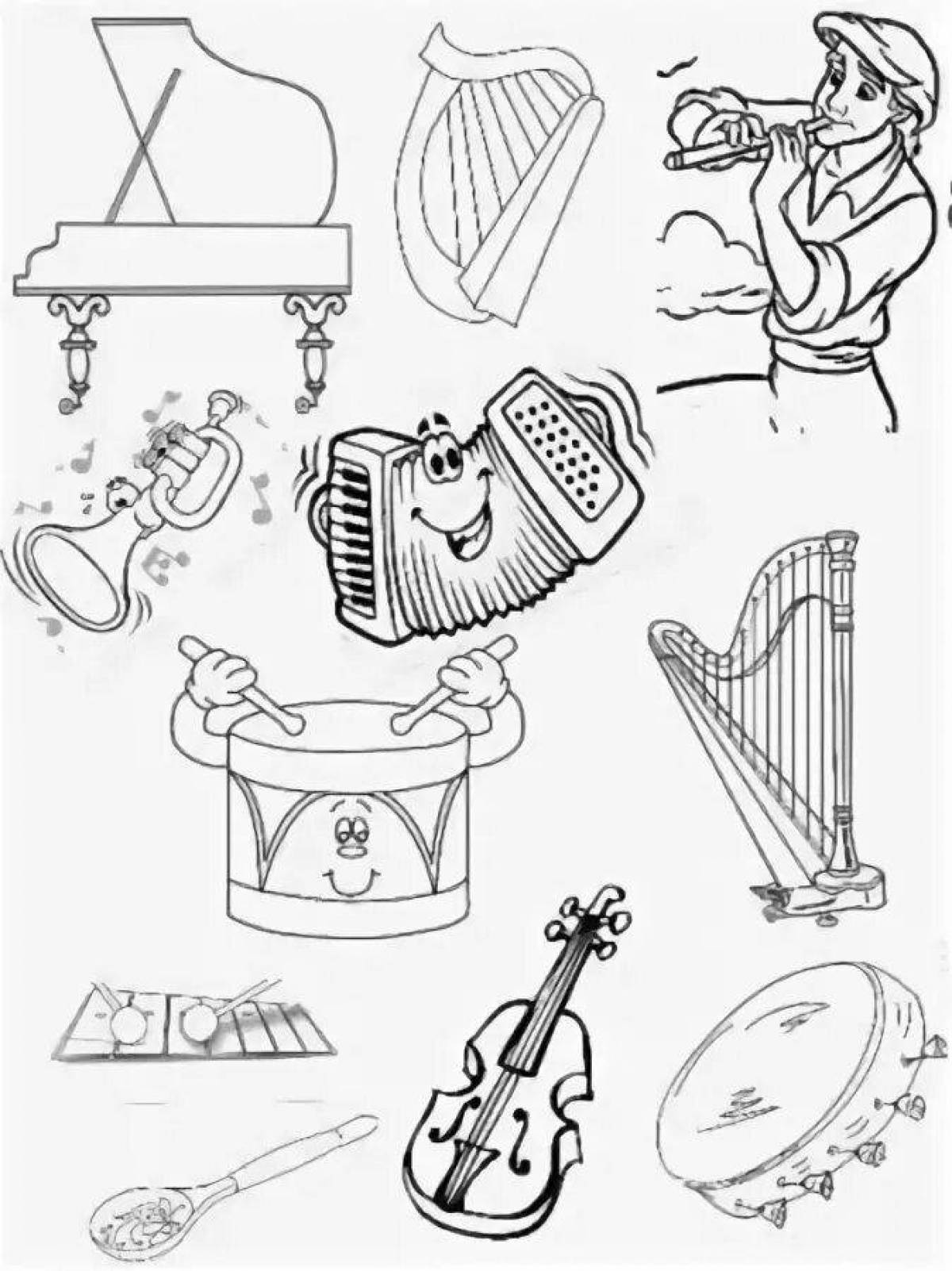 Coloring book stylish musical instruments Grade 1