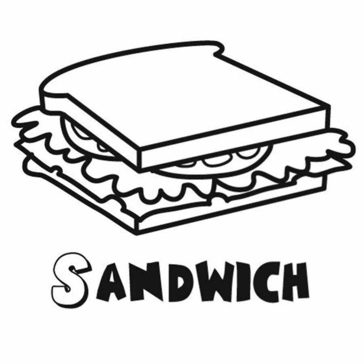 Красочная страница раскраски сэндвичей