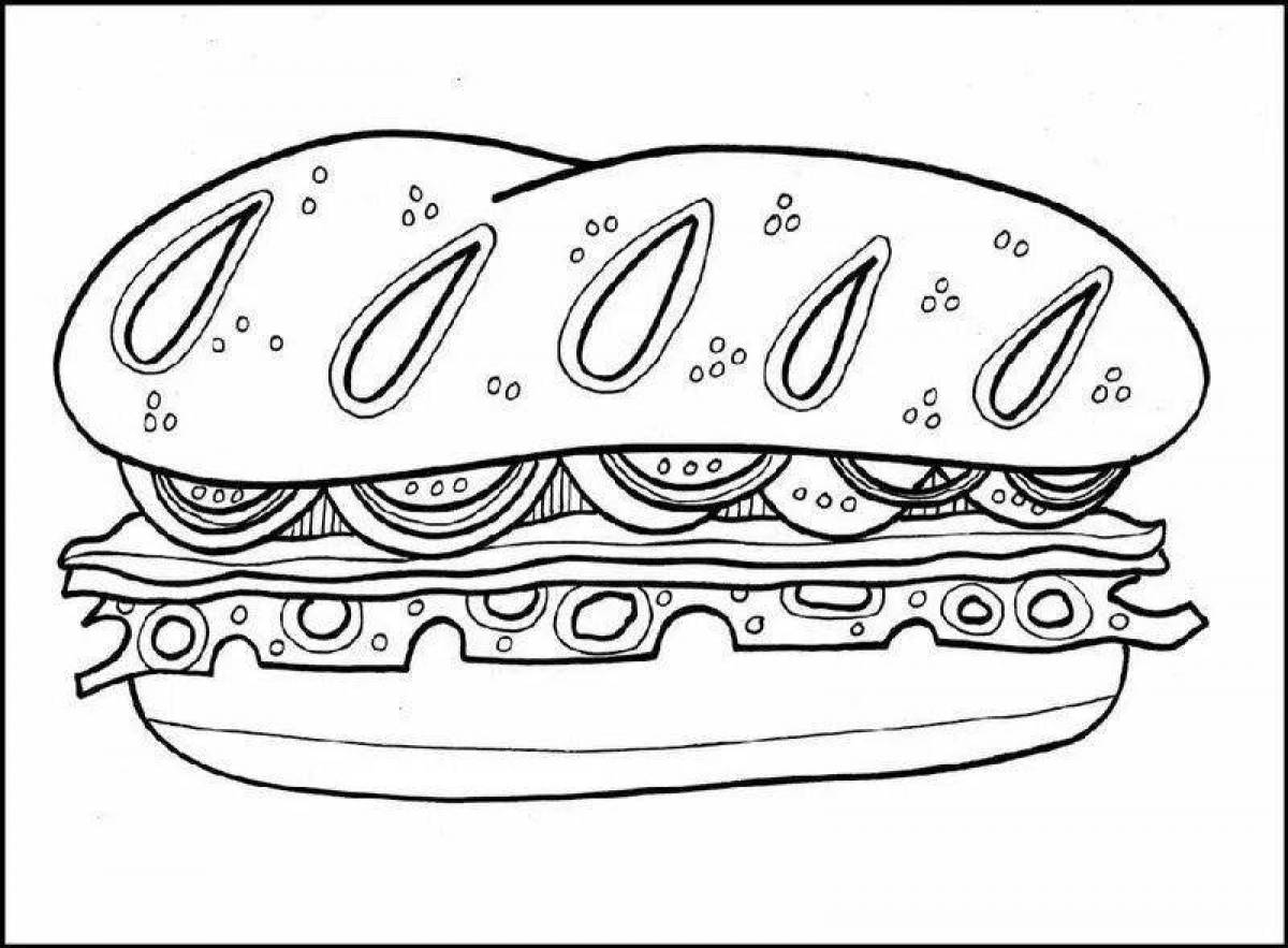 Приглашающая страница раскраски сэндвичей