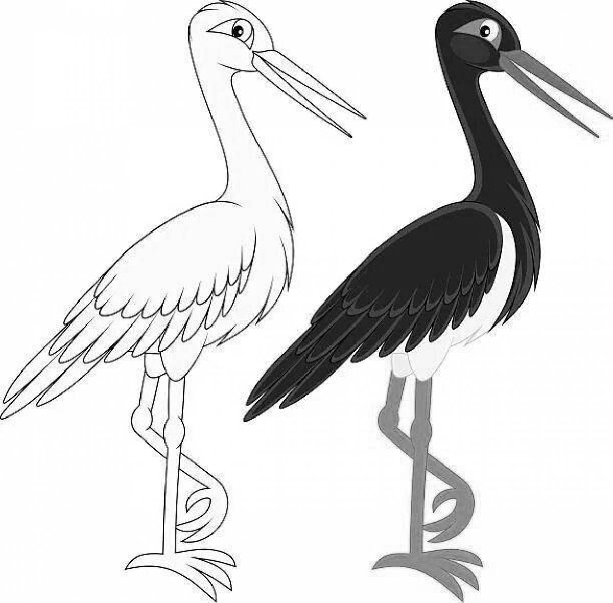 Glowing black stork coloring page