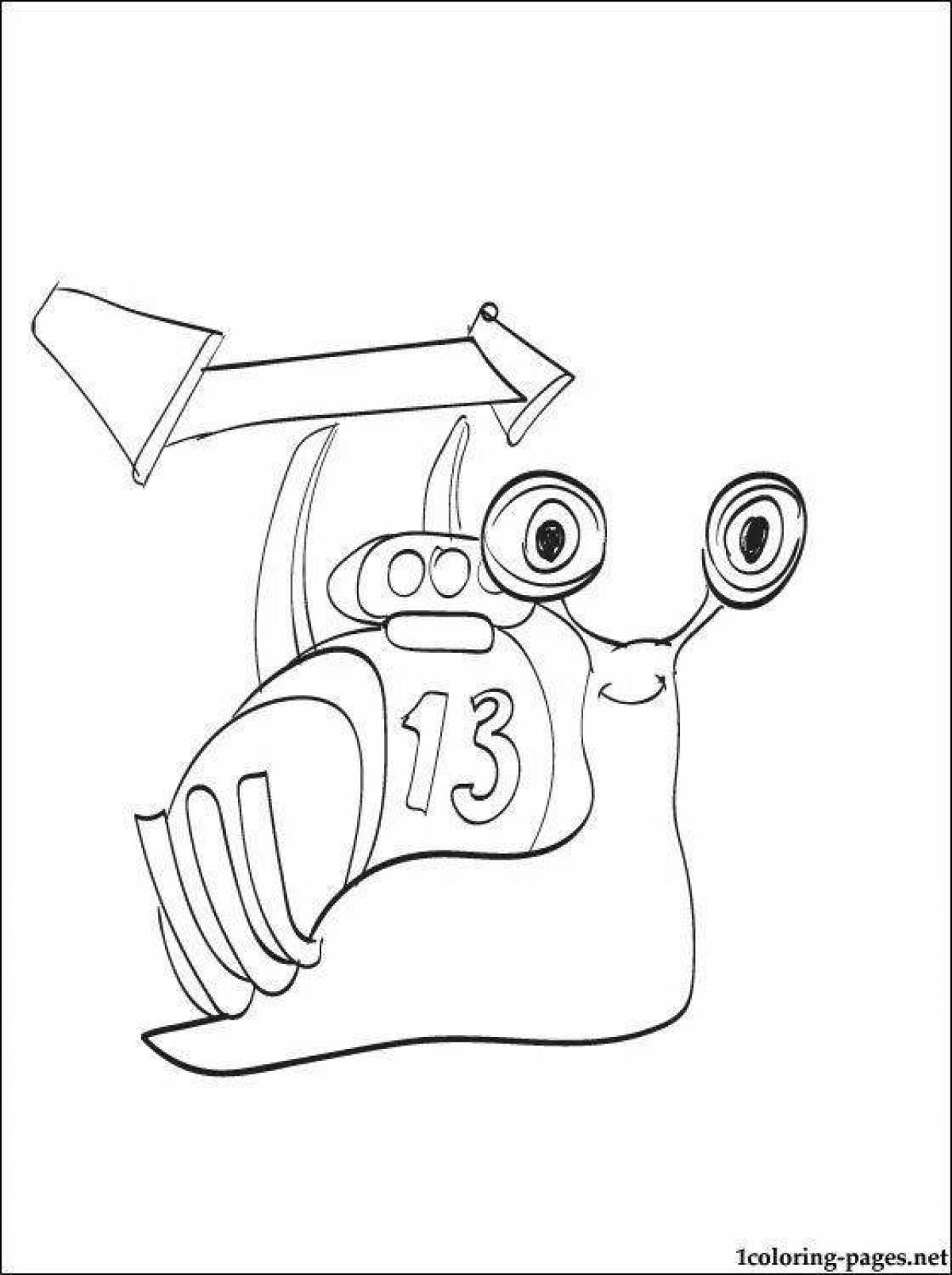 Comic turbo snail coloring page