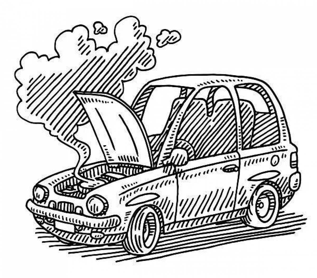 Coloring pages of broken cars