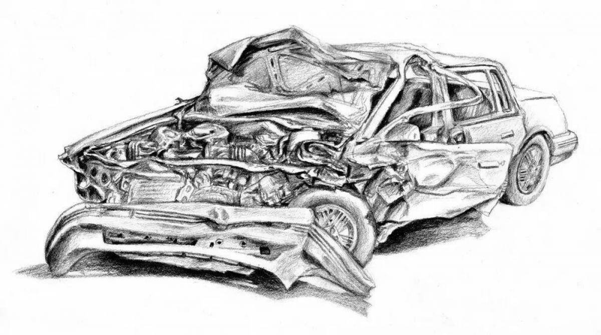 Gorgeous wrecked cars coloring page