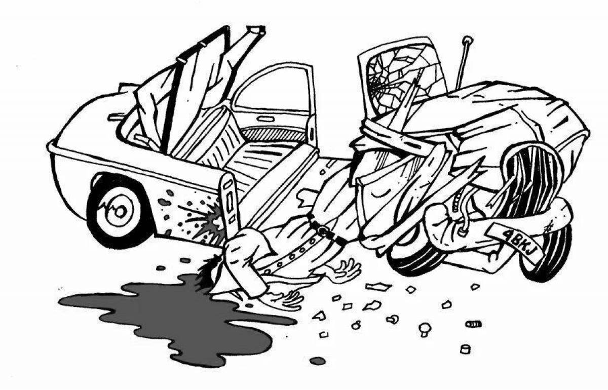 Fine wrecked cars coloring book