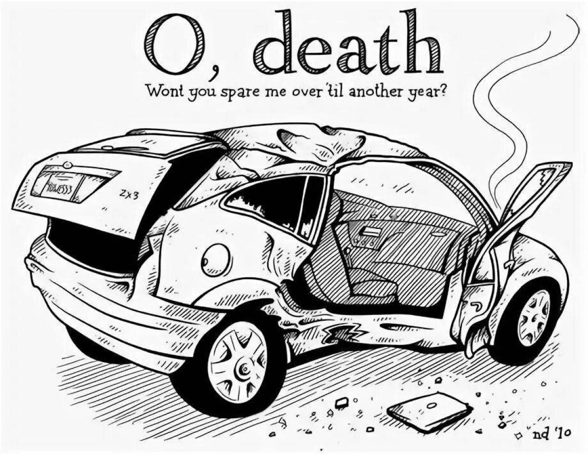 Blooming wrecked car coloring page