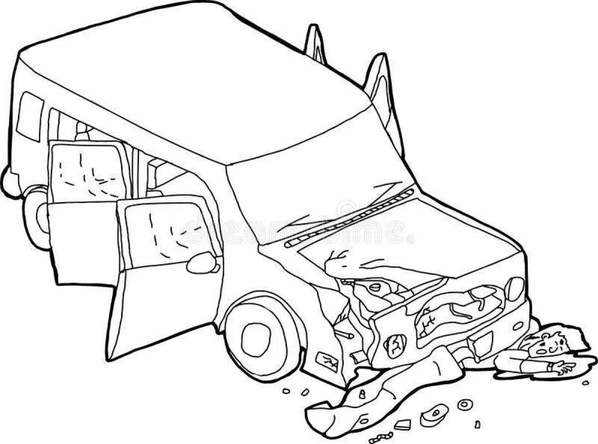 Intricate wrecked car coloring pages