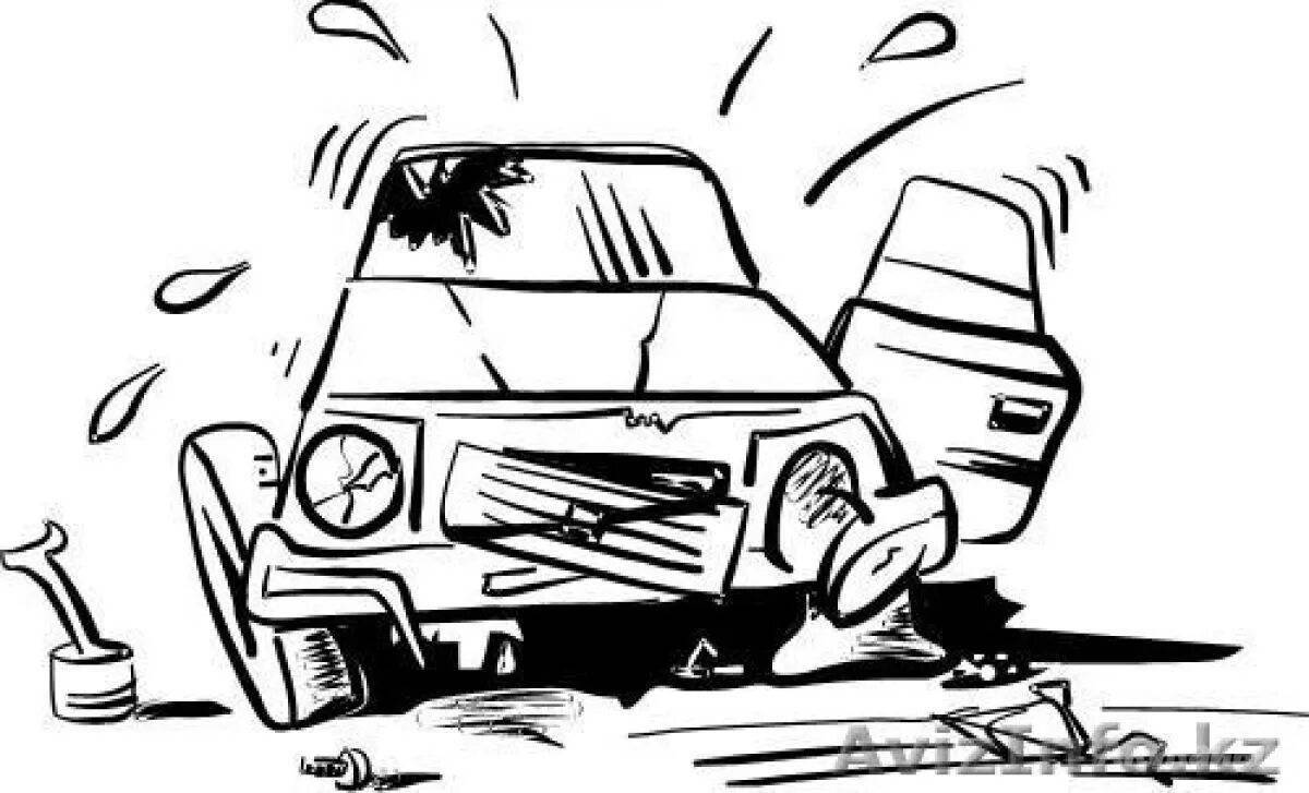 Exquisite wrecked car coloring pages